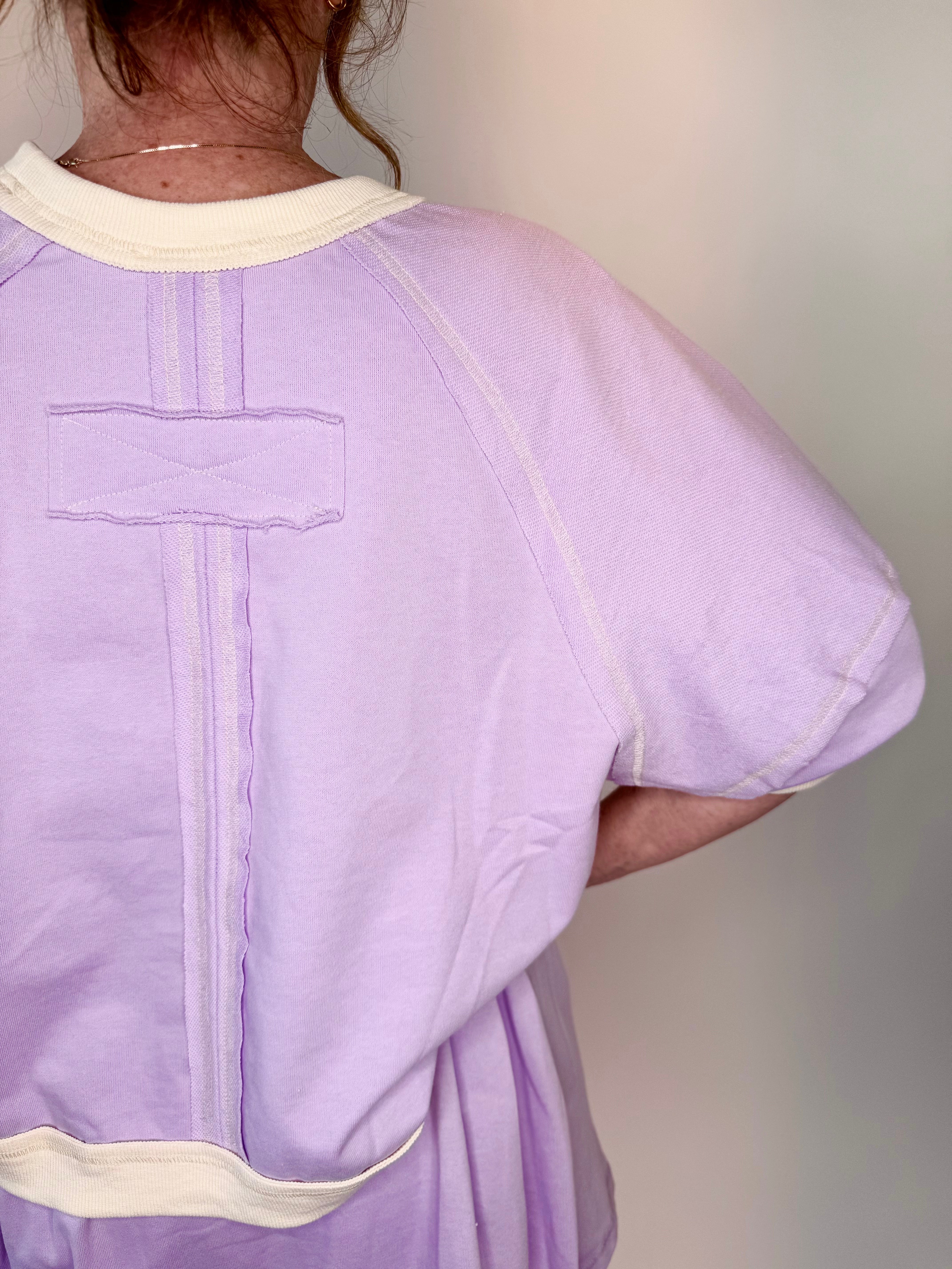 Reverse Stitch Short Sleeve Crop Sweatshirt | Final Sale