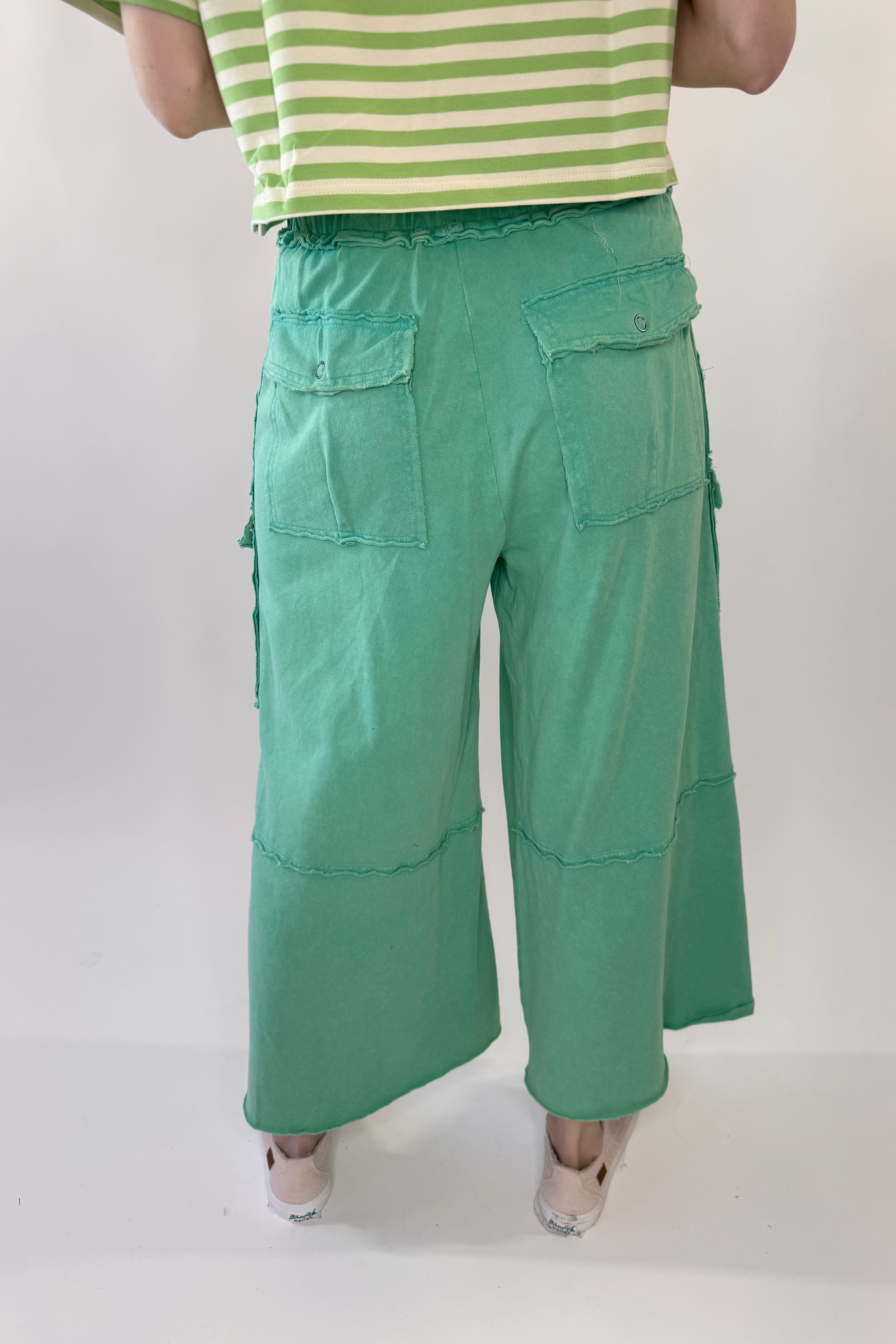 Mineral Washed Wide Leg Terry Knit Pants