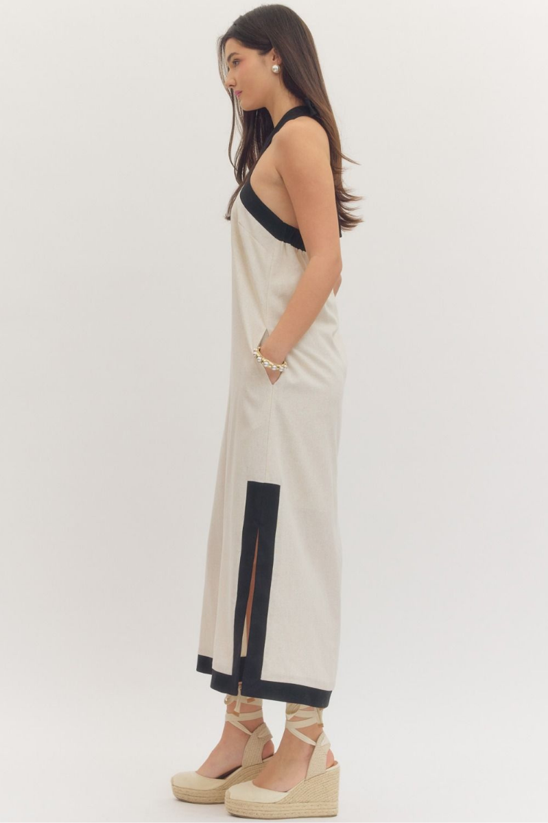 Contrast Cross Halter Midi Dress