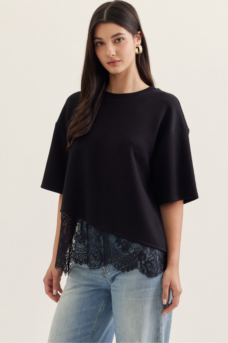 Scallop Lace Hem Knit Top