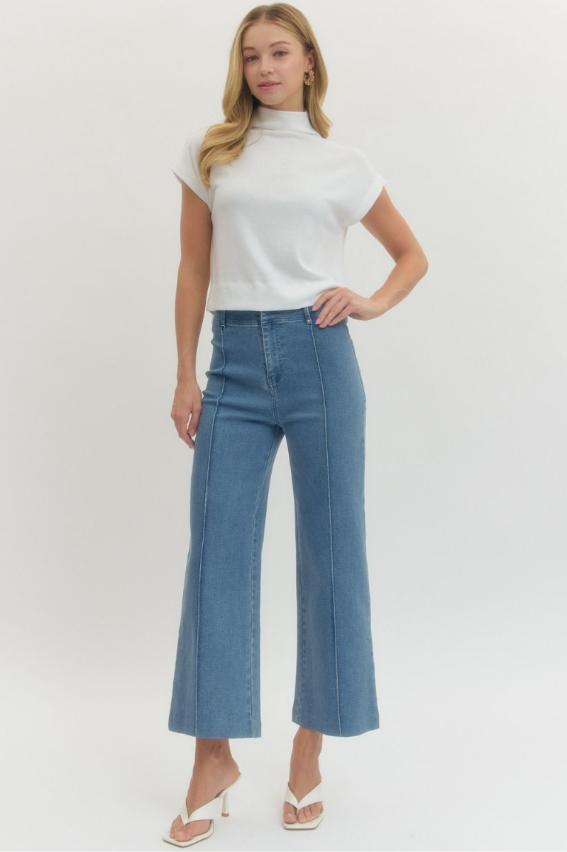 High Rise Wide Leg Pants with Front Seam