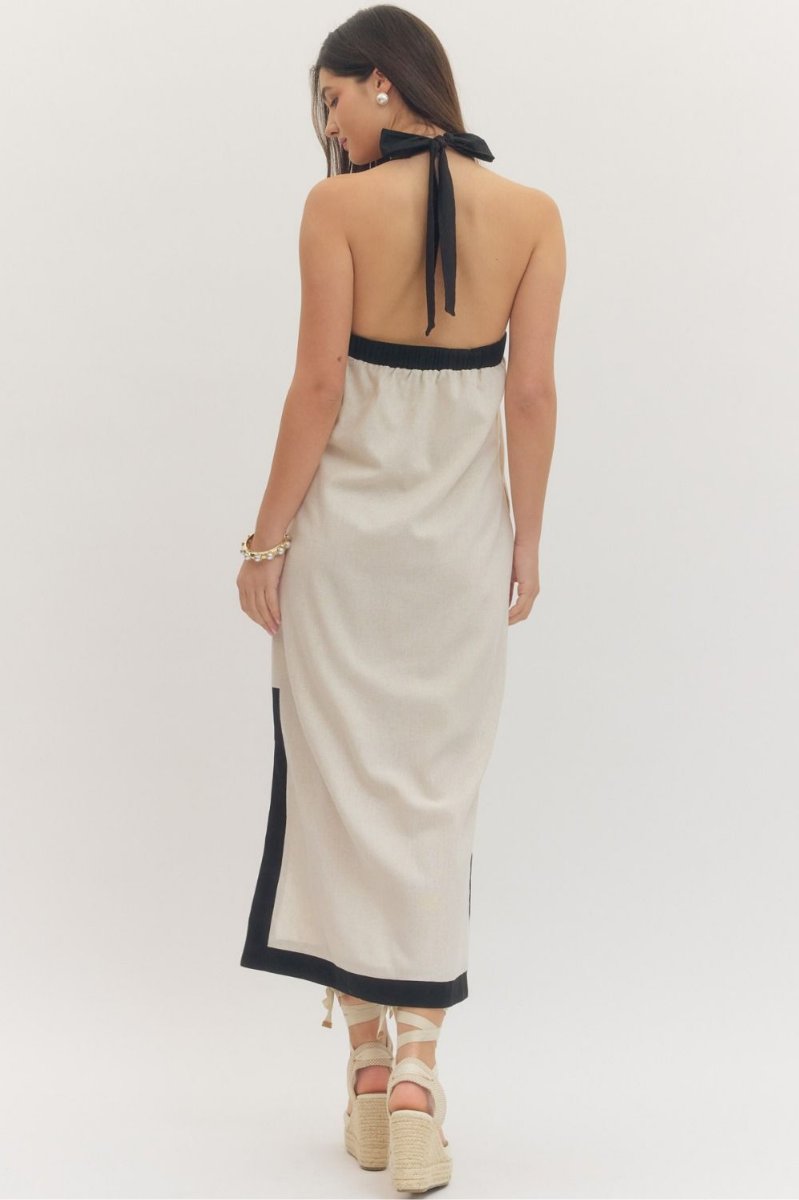 Contrast Cross Halter Midi Dress