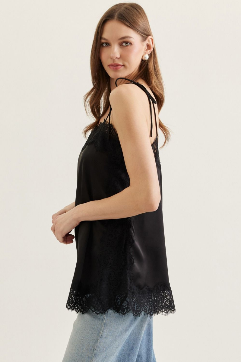 Lace Trim Tie Strap Cami Top
