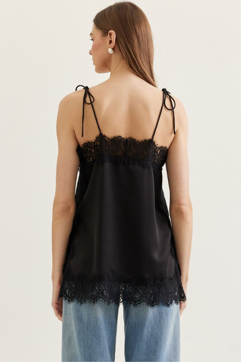 Lace Trim Tie Strap Cami Top