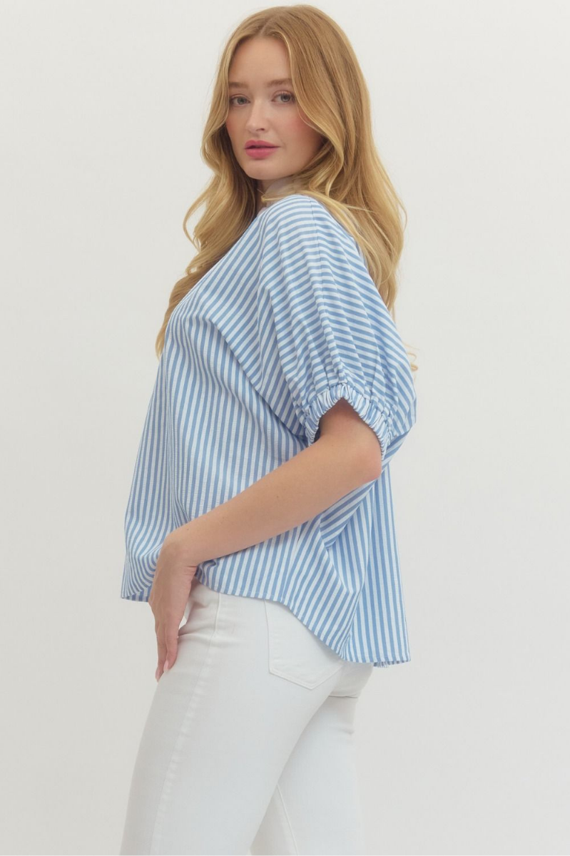 Striped Dolman Sleeve Contrast V-Neck Top
