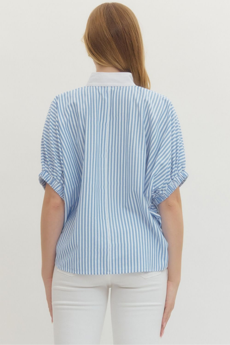 Striped Dolman Sleeve Contrast V-Neck Top