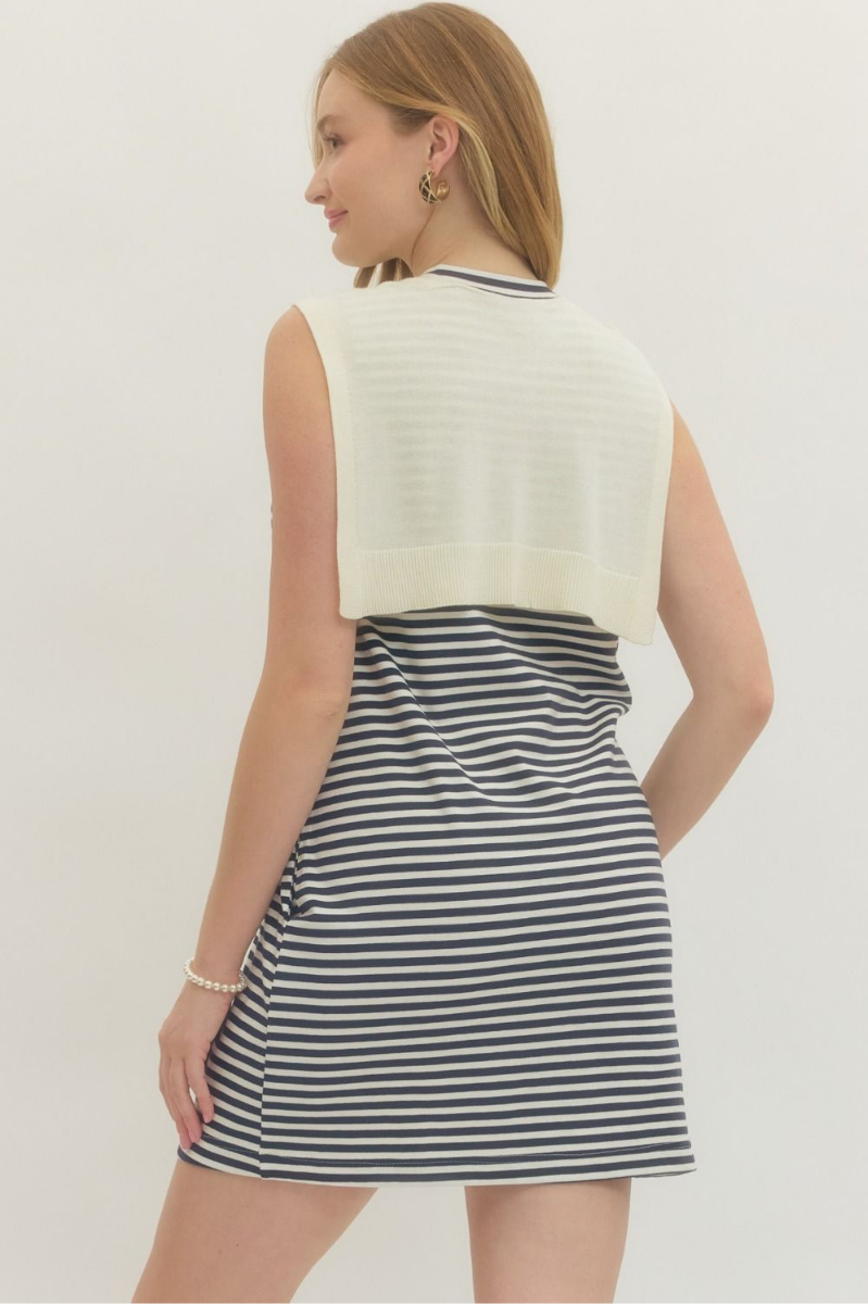 Striped Sleeveless Scarf Tie Mini Dress