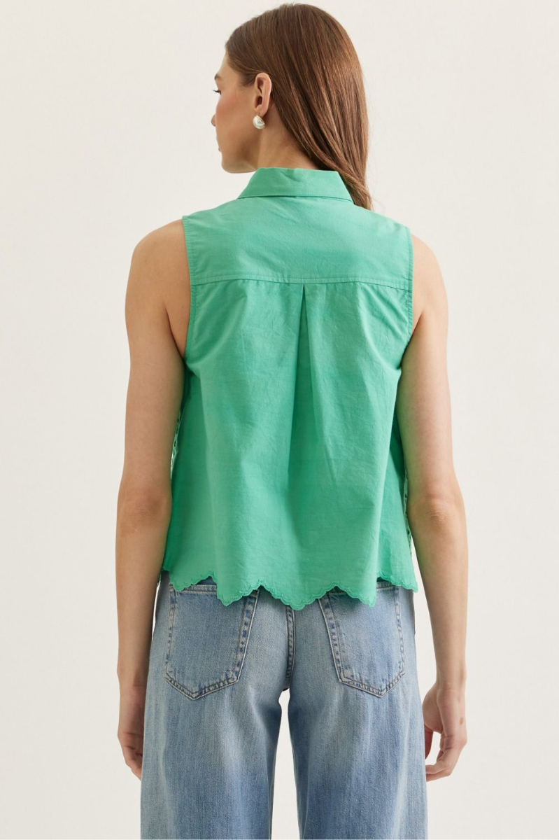 Eyelet Embroidery Tie Neck Sleeveless Top