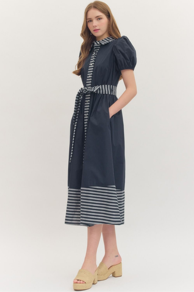 Button Front Striped Hem Midi Dress | Final Sale
