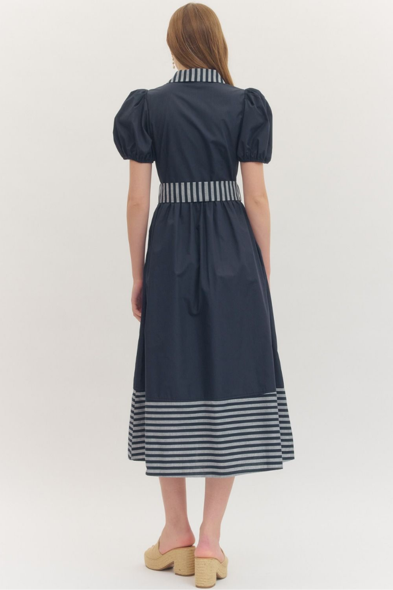 Button Front Striped Hem Midi Dress | Final Sale