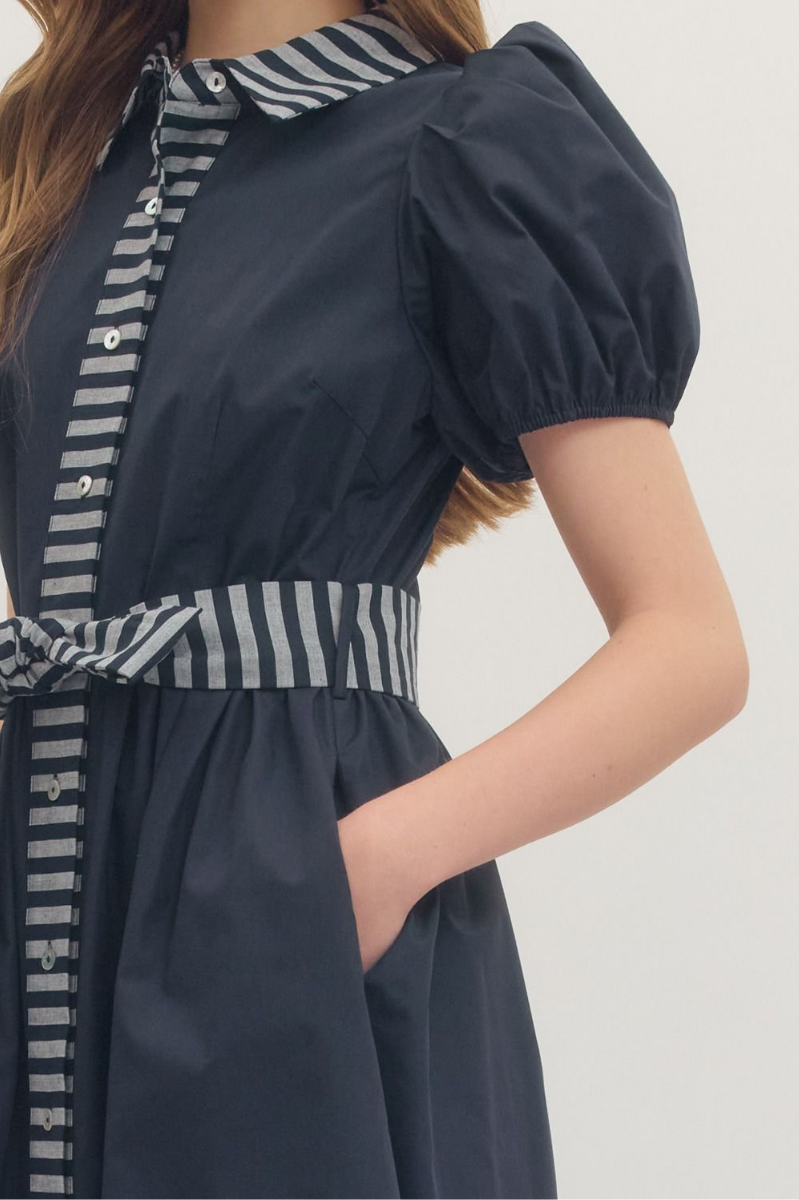 Button Front Striped Hem Midi Dress | Final Sale