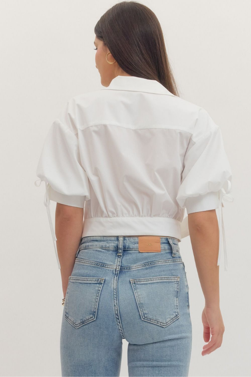 Puff Sleeve Wrap Blouse with Tie Waist