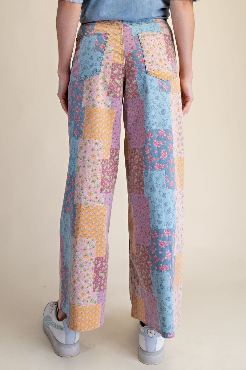 Patchwork Print Stretch Washed Twill Pants