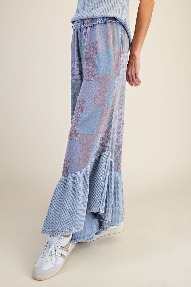 Patchwork Print Mineral Washed Pants