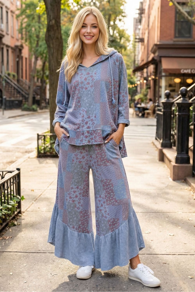Patchwork Print Mineral Washed Pants