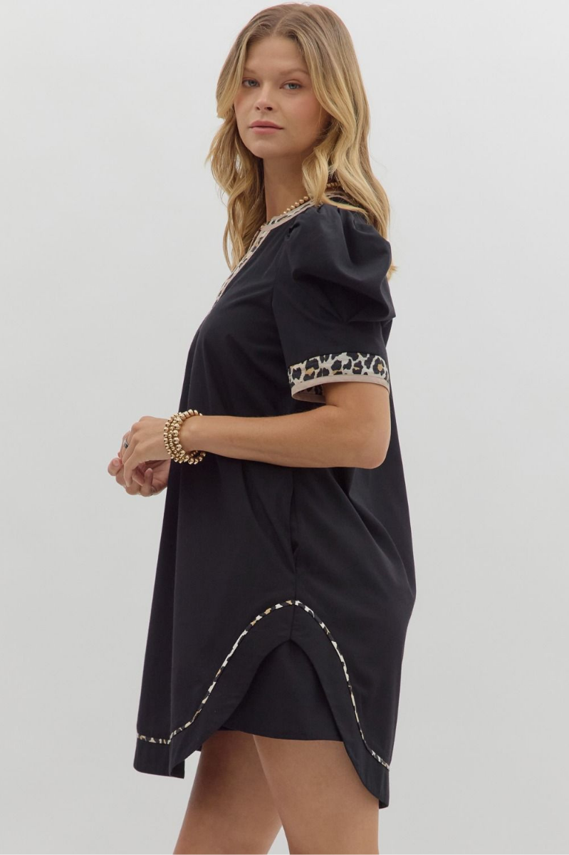 Leopard Pleated Puff Sleeve Mini Dress