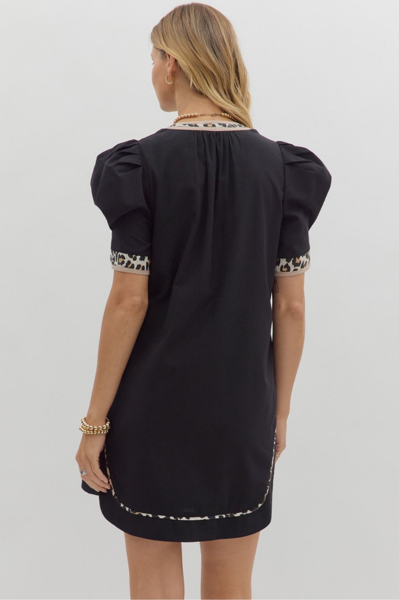 Leopard Pleated Puff Sleeve Mini Dress