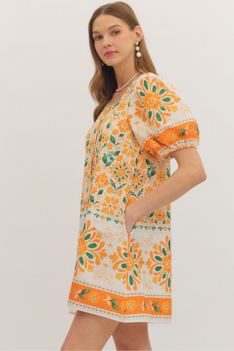 Floral Print Puff Sleeve Mini Dress | Final Sale