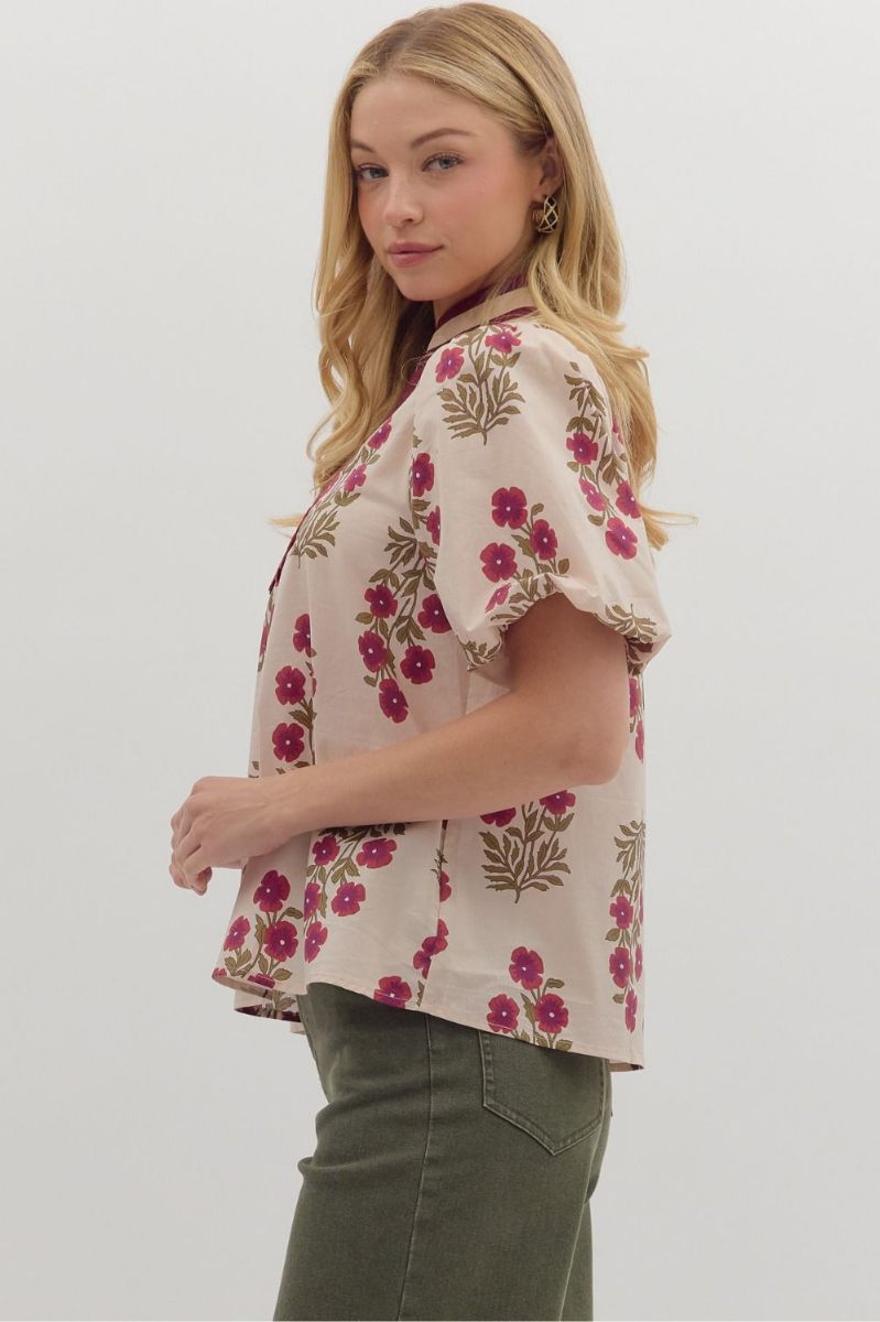 Floral Print Puff Sleeve Top