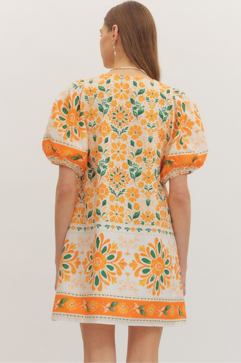 Floral Print Puff Sleeve Mini Dress | Final Sale