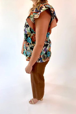 Floral Print Flutter Sleeve Top