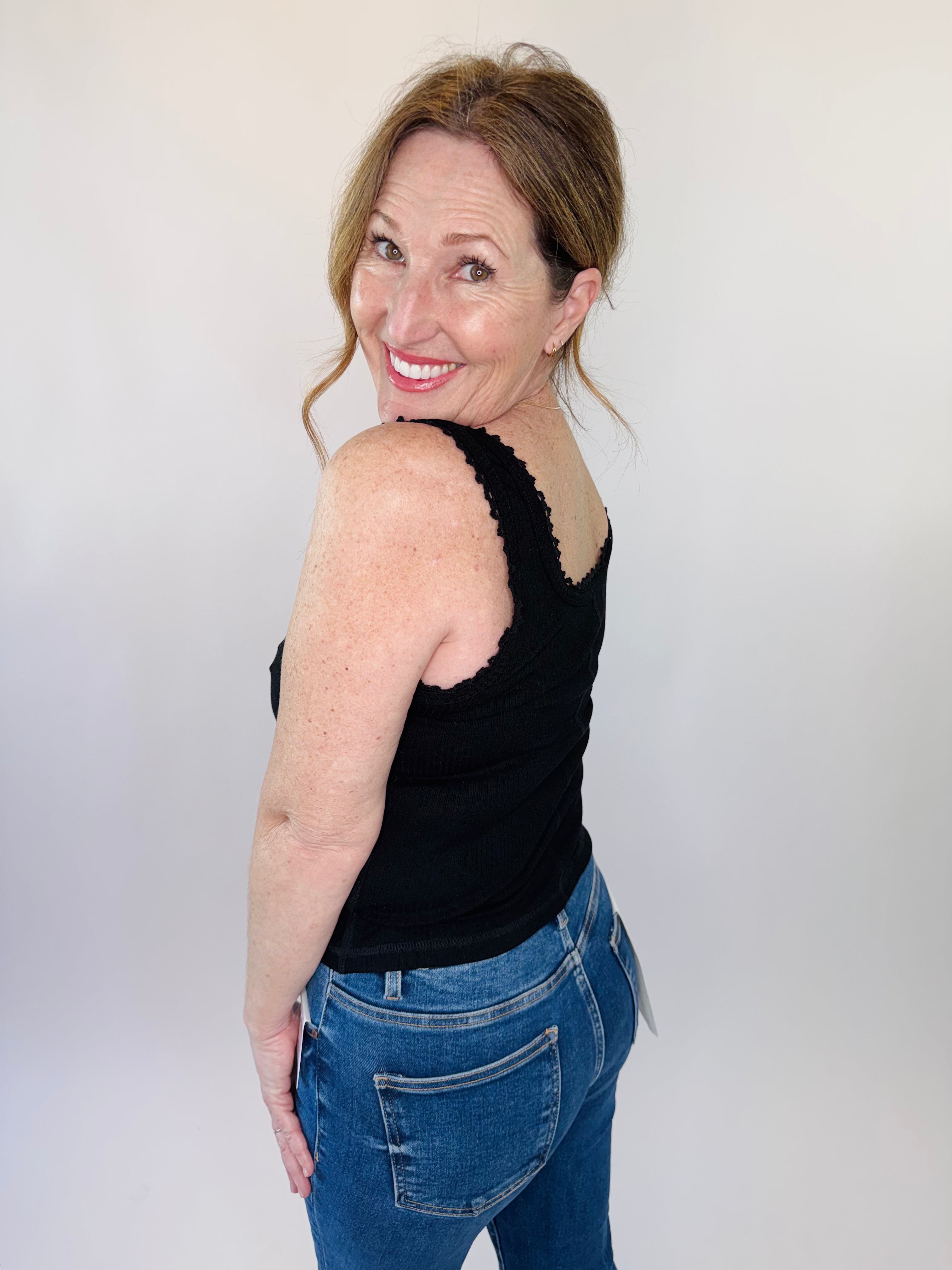 Mineral Washed Knit Tank Top + Lace Trim | Final Sale