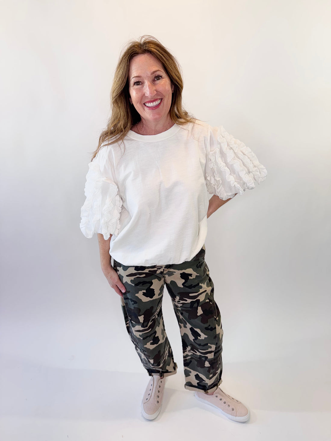 Ruffled Sleeve Mineral Washed Top