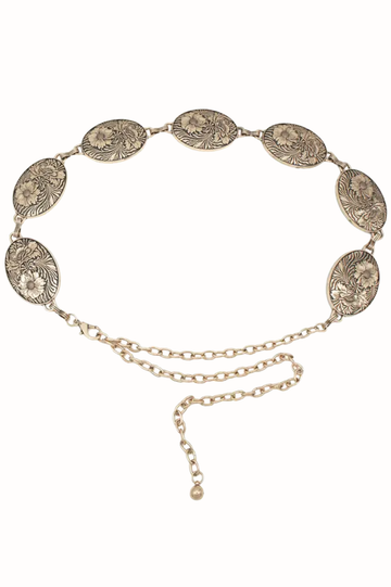 Flower Embossed Concho Chain Belt