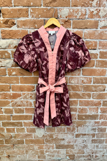 Floral Puff Sleeve Belted Mini Dress