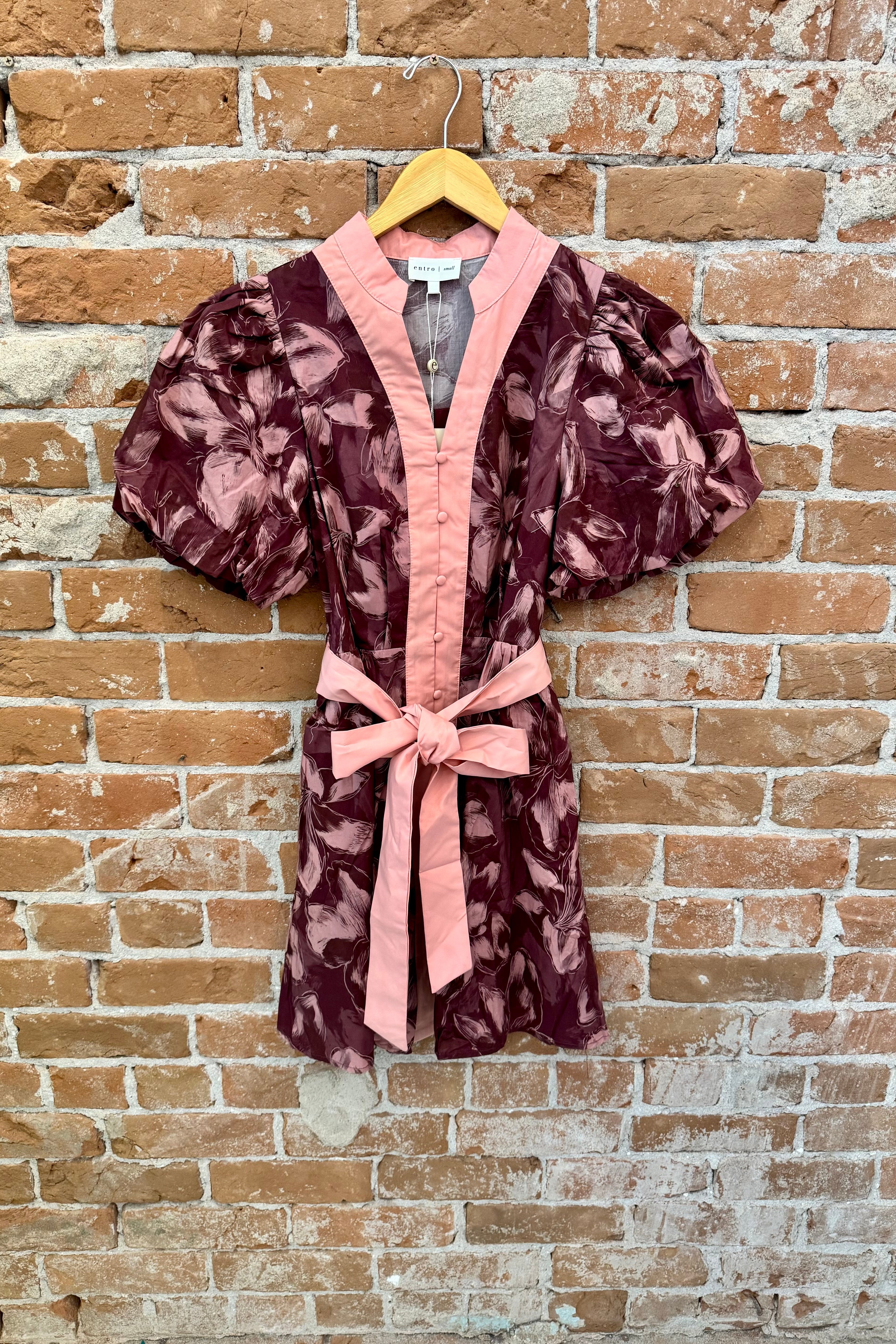 Floral Puff Sleeve Belted Mini Dress