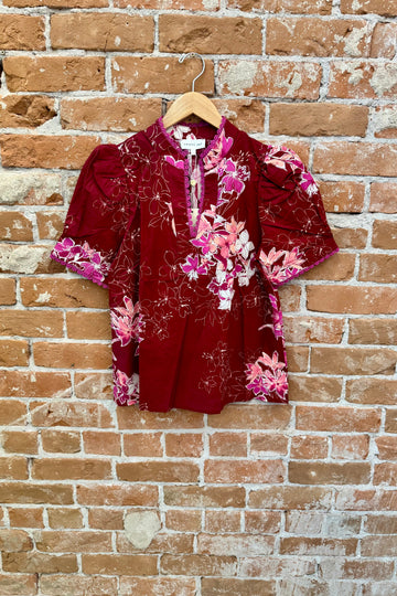 Floral Puff Sleeve Lace Detail Top