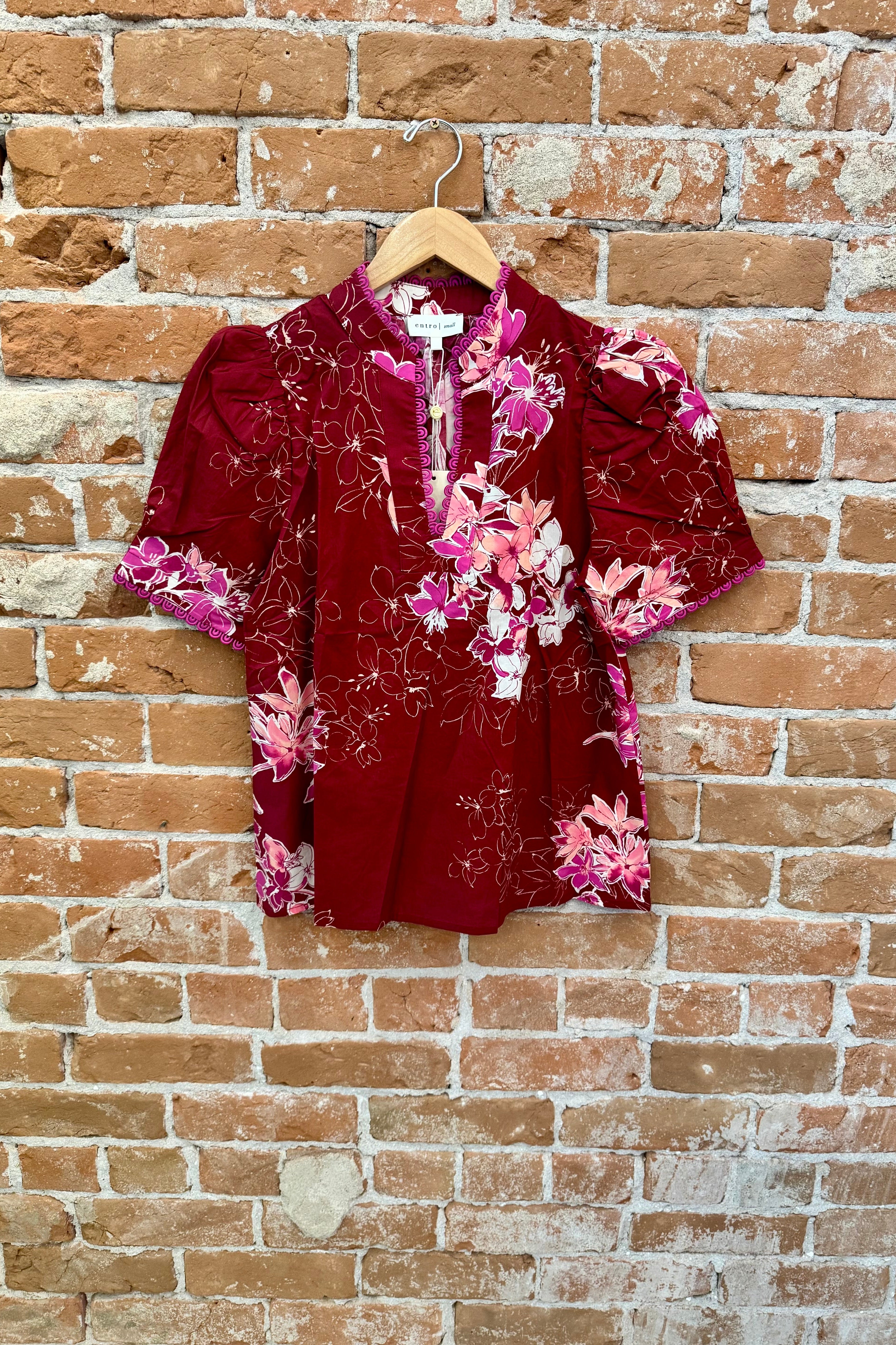 Floral Puff Sleeve Lace Detail Top