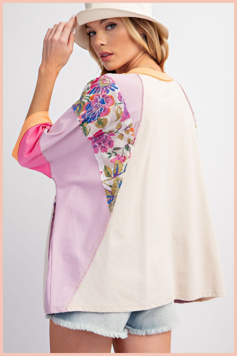 Oversized Colorblock + Floral Detail Top | Final Sale