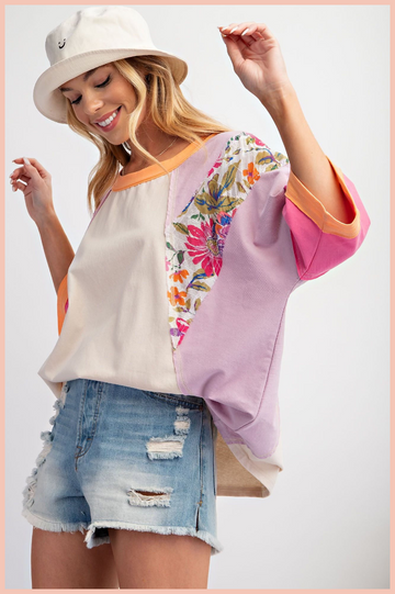 Oversized Colorblock + Floral Detail Top | Final Sale