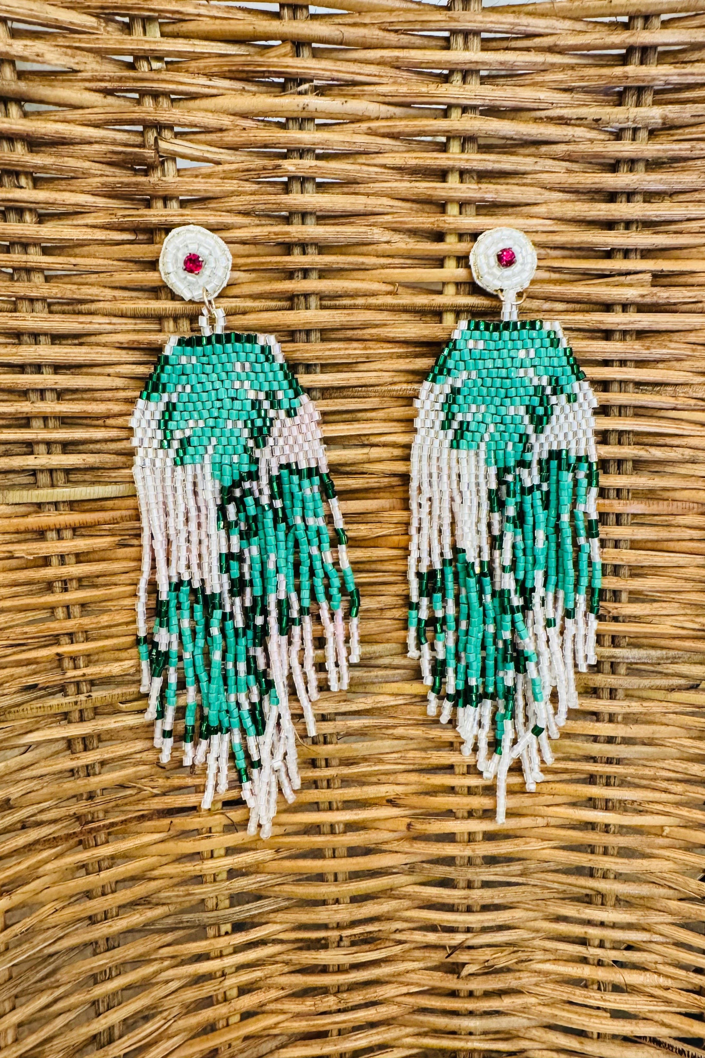 Palm Leaf Seed Bead Dangle Earring