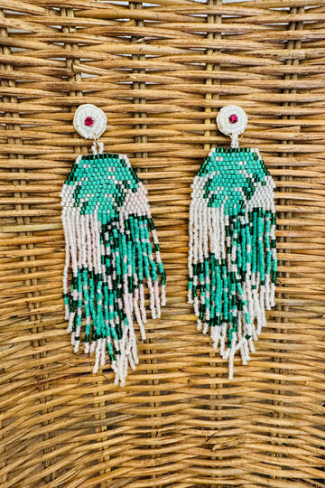 Palm Leaf Seed Bead Dangle Earring