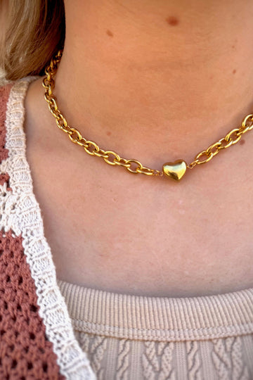 Linked Chain Heart Necklace | 18K