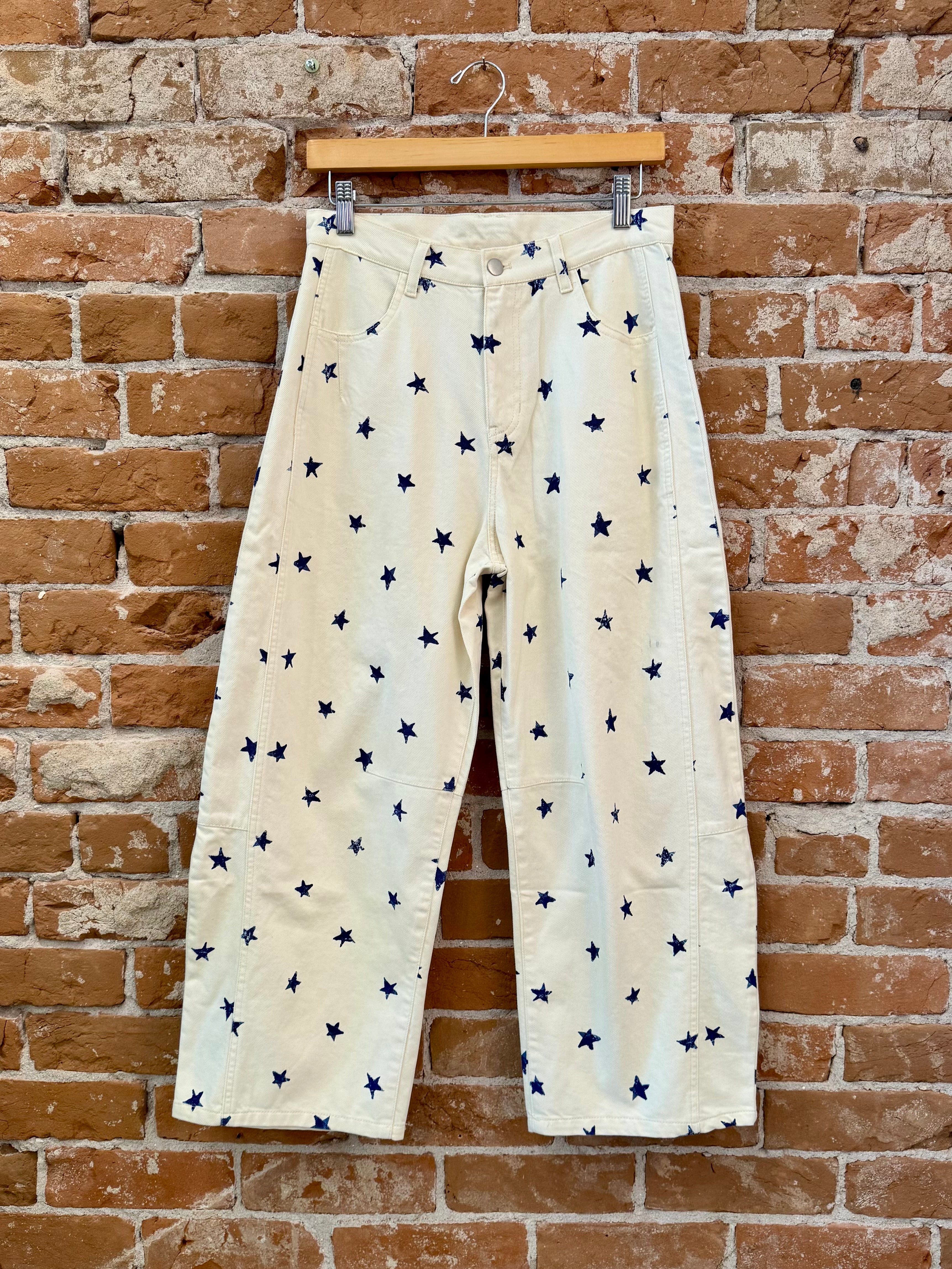 Washed Stars Printed Twill Barrel Jeans