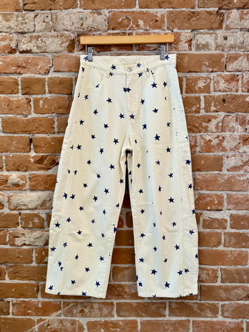 Washed Stars Printed Twill Barrel Jeans