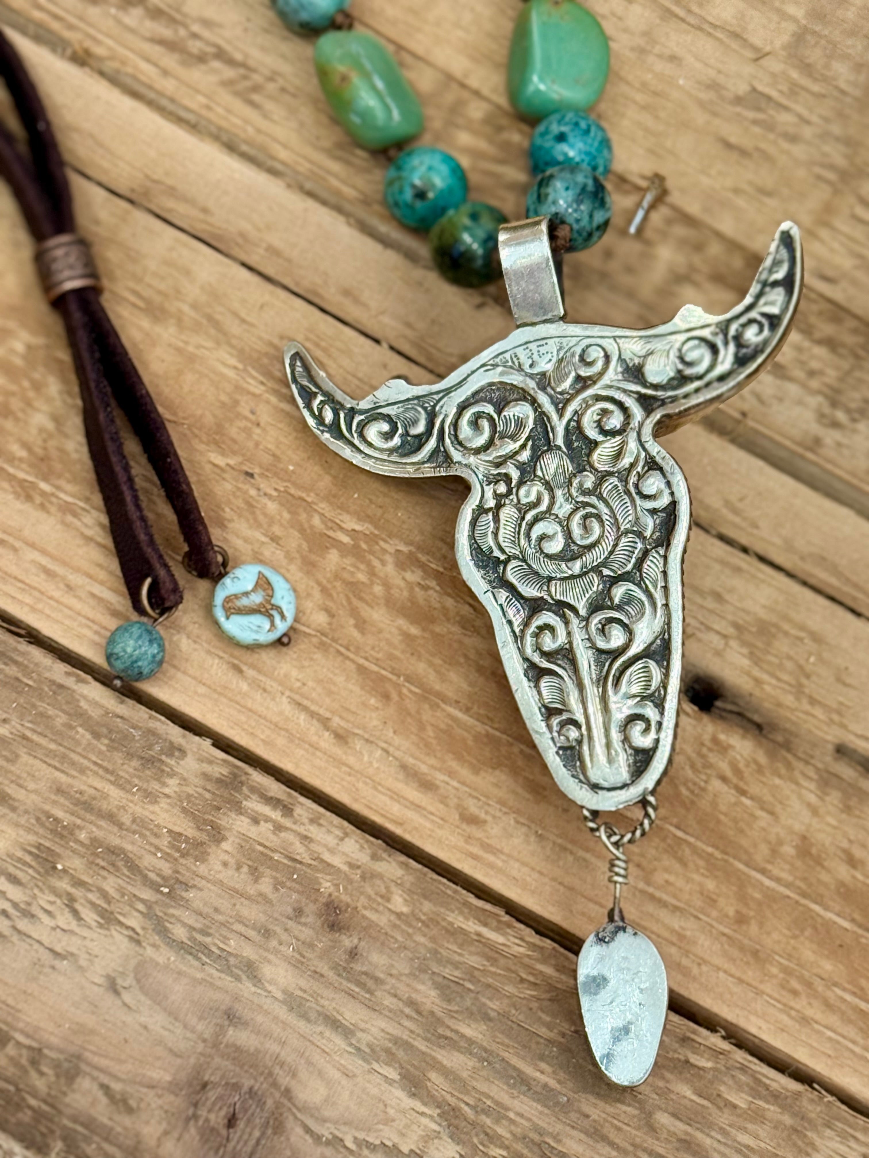 Turquoise Longhorn Heirloom Pendant Necklace