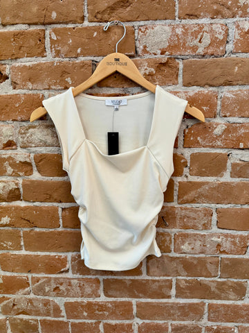 Square Neck Ruched Sleeveless Top