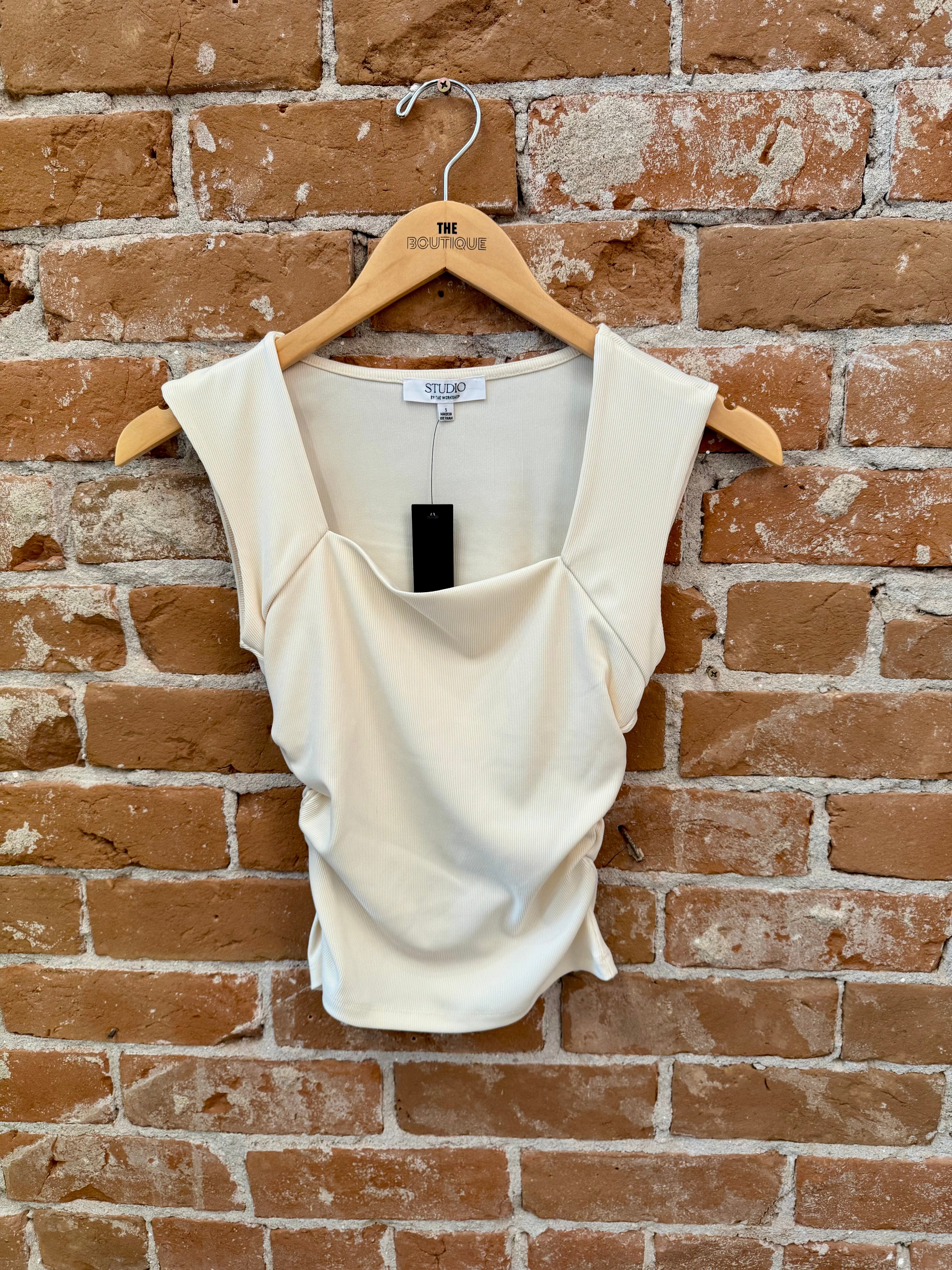 Square Neck Ruched Sleeveless Top
