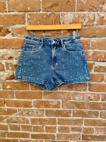 RISEN Slouchy Relaxed Polka Dot Embroidered Shorts