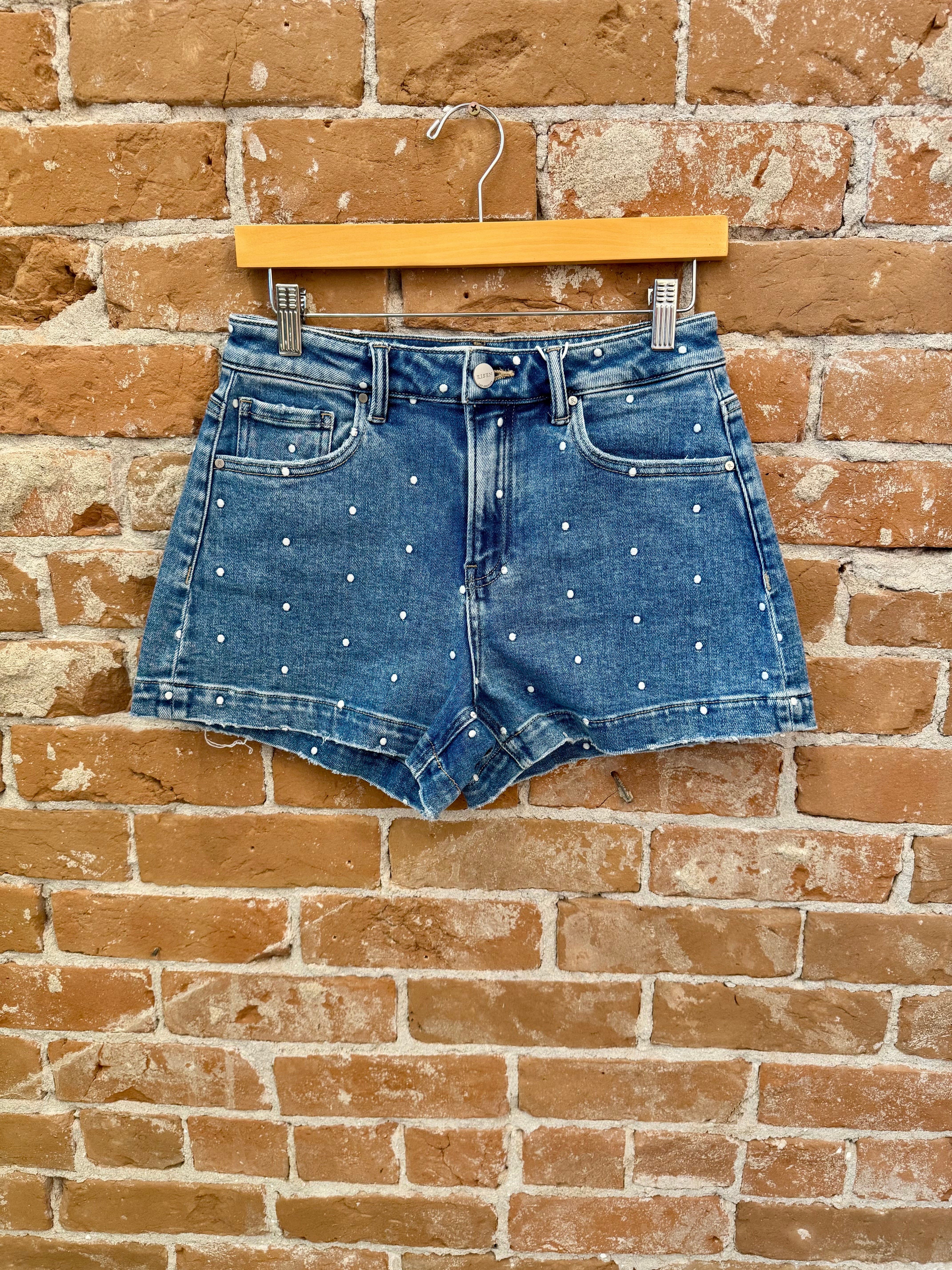 RISEN Slouchy Relaxed Polka Dot Embroidered Shorts