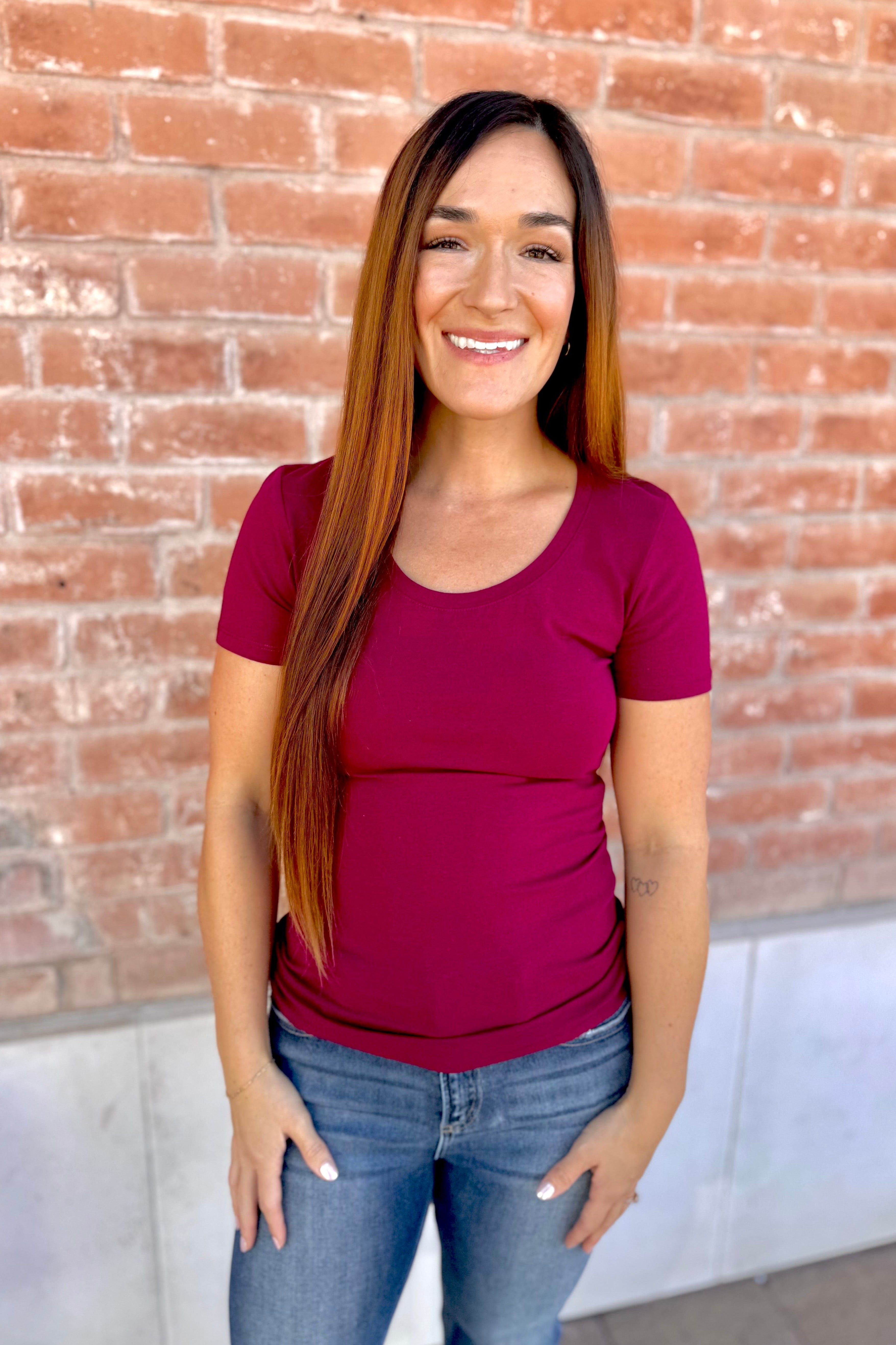 Short Sleeve Scoop Neck Cotton Jersey Top | Final Sale