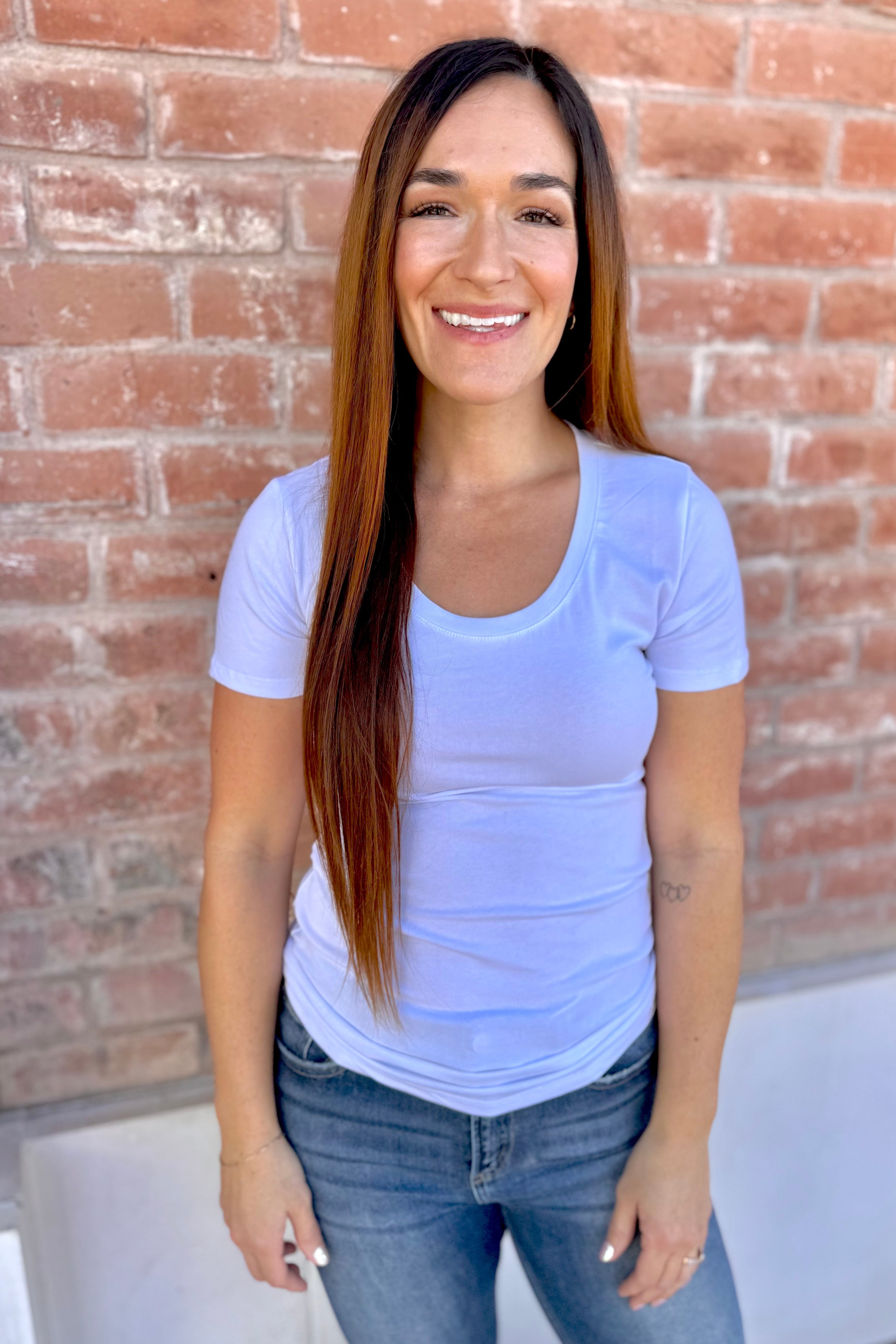 Short Sleeve Scoop Neck Cotton Jersey Top | Final Sale