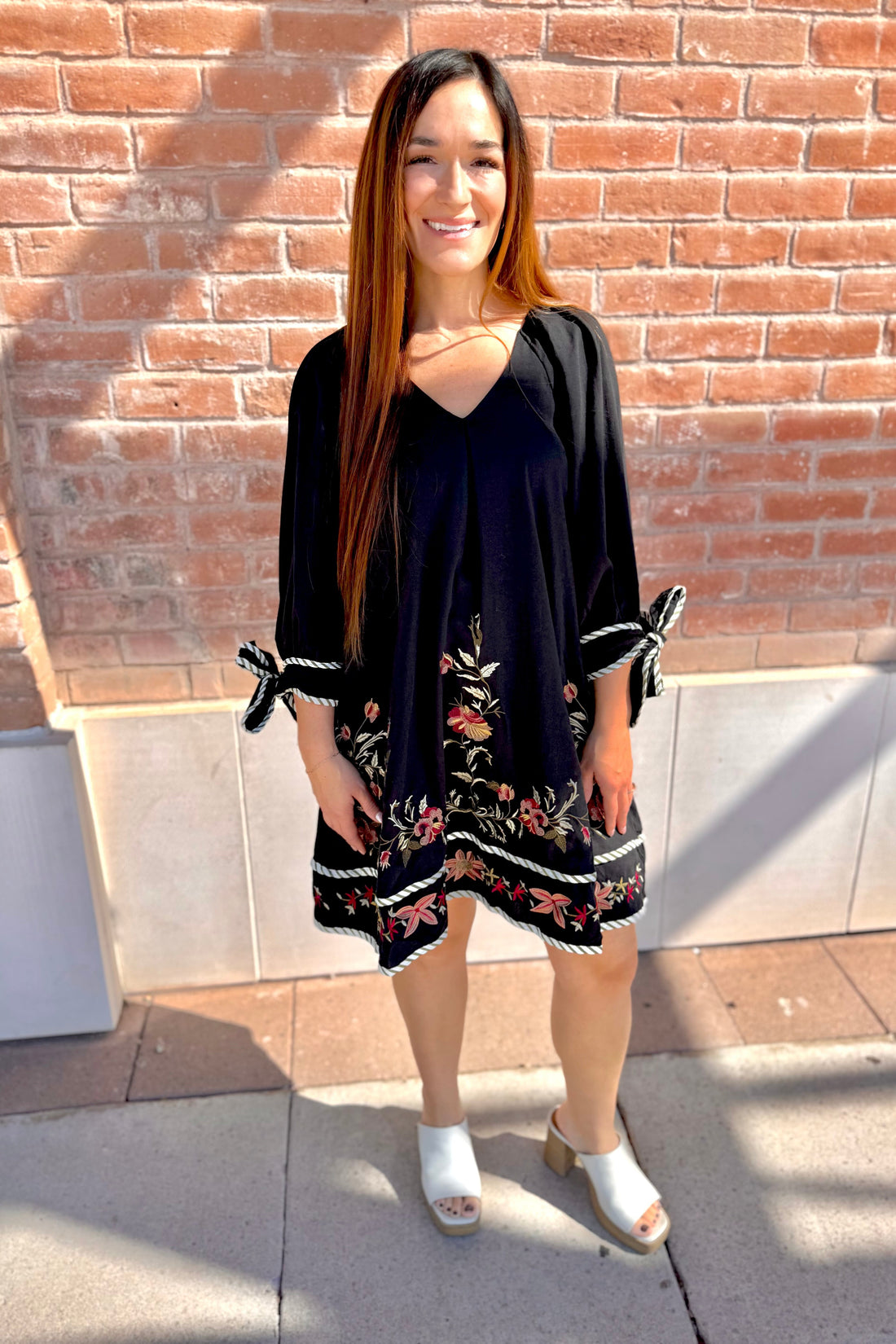 Floral Embroidery Raglan Sleeve Mini Dress