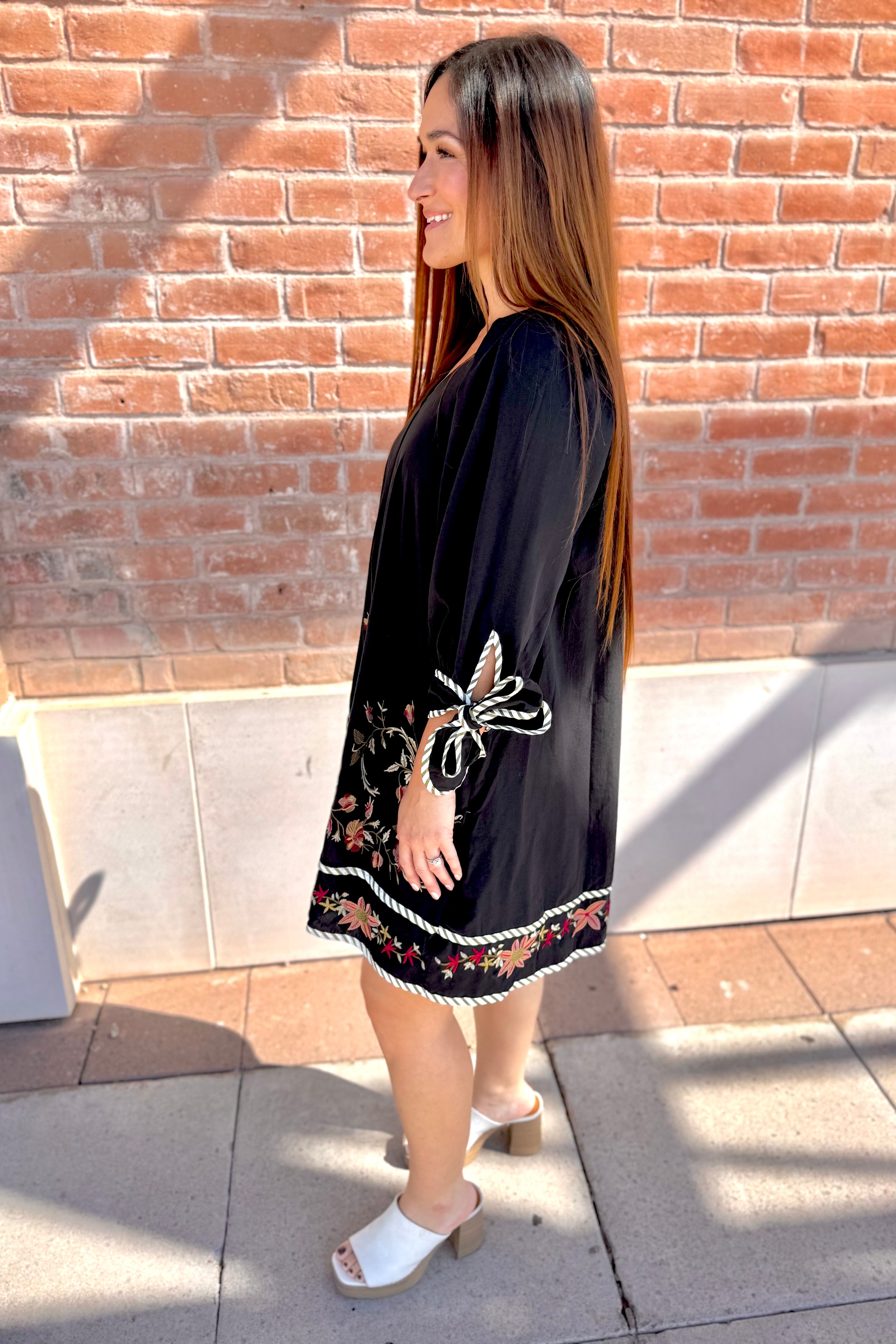 Floral Embroidery Raglan Sleeve Mini Dress
