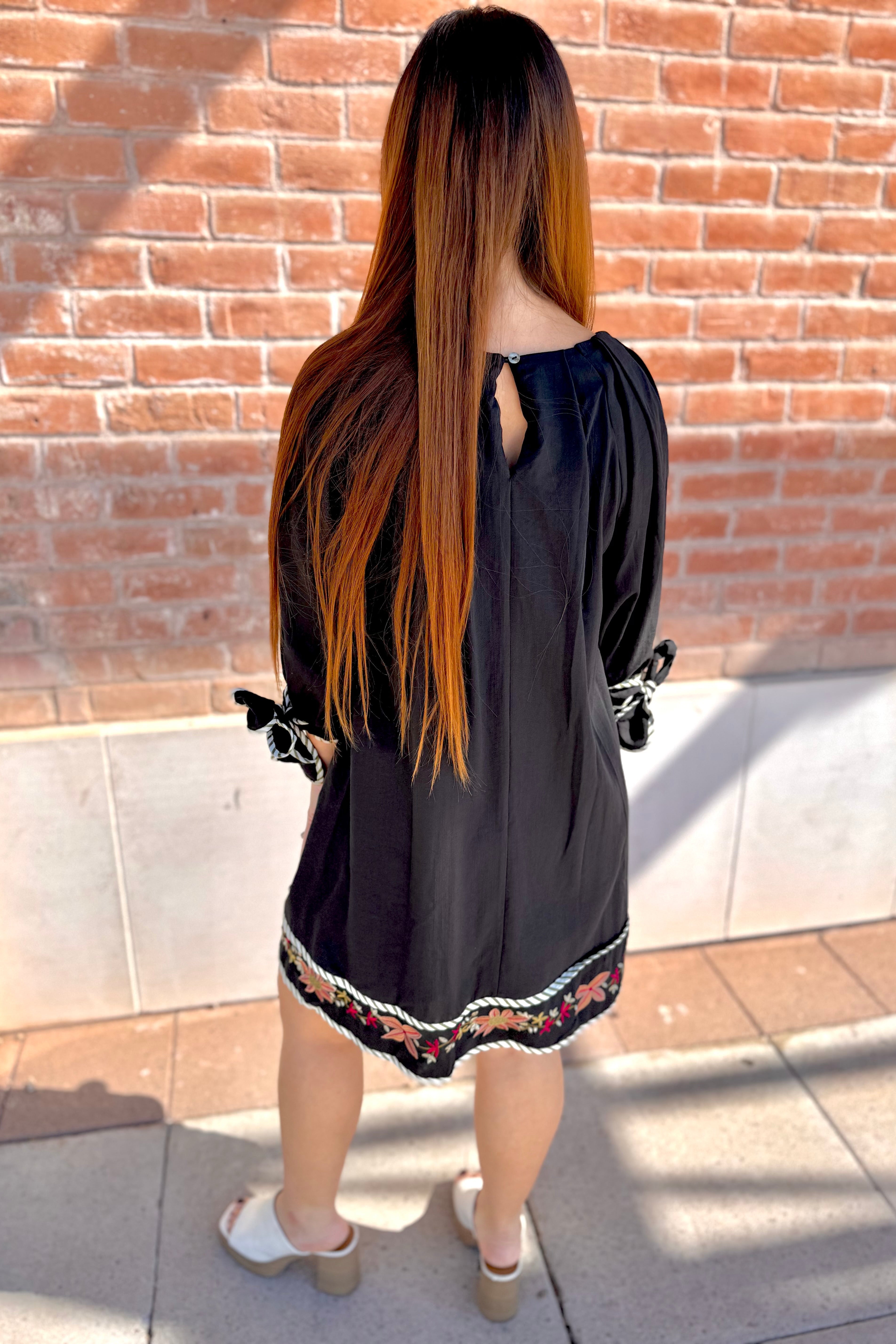Floral Embroidery Raglan Sleeve Mini Dress