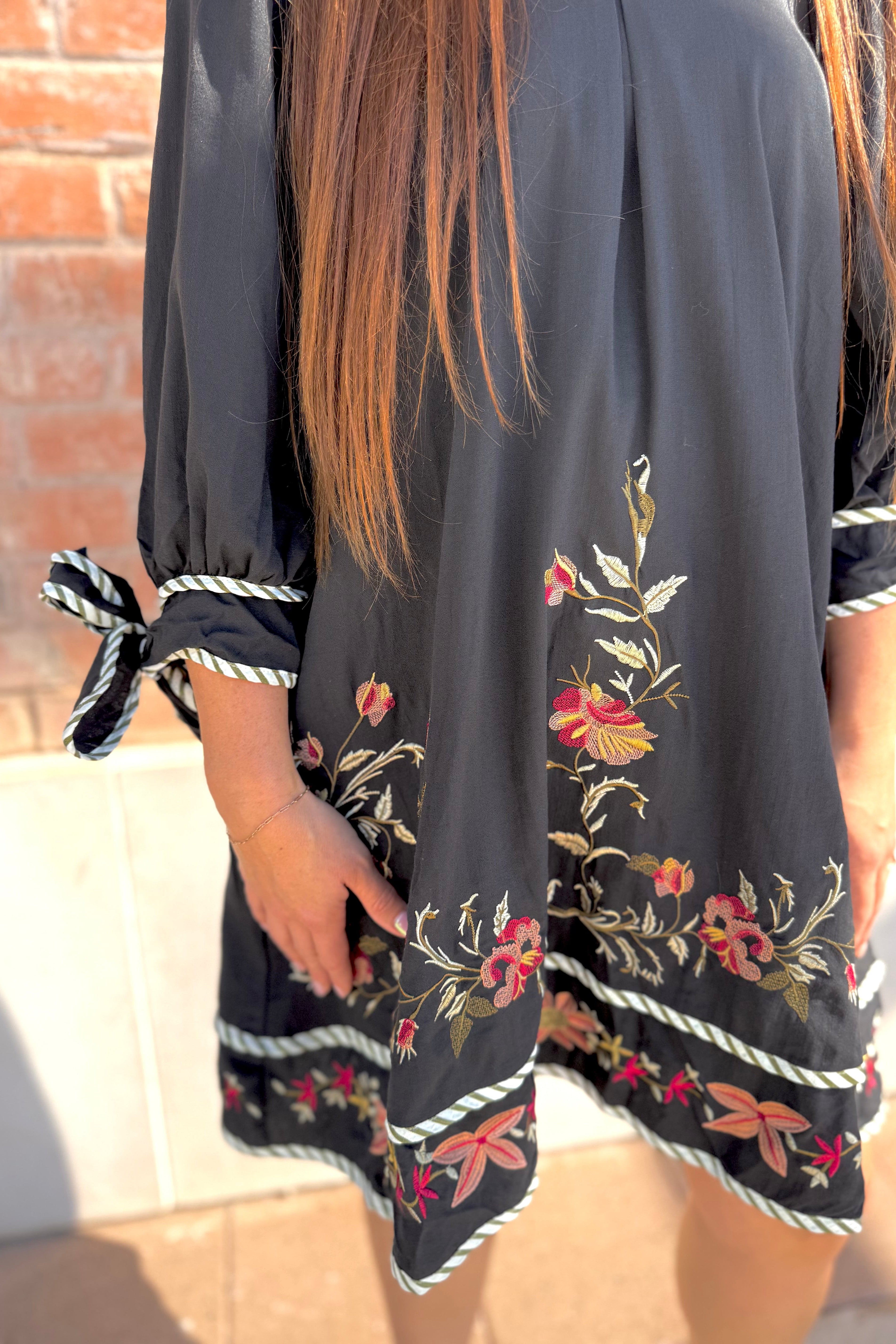 Floral Embroidery Raglan Sleeve Mini Dress